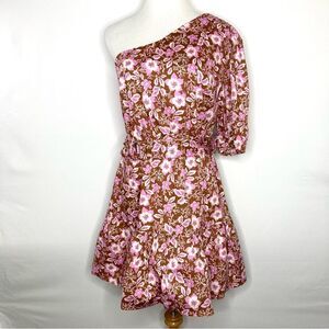 Jason Wu One Shoulder Brown and Pink Floral Dress Cottagecore Size Large NWOT